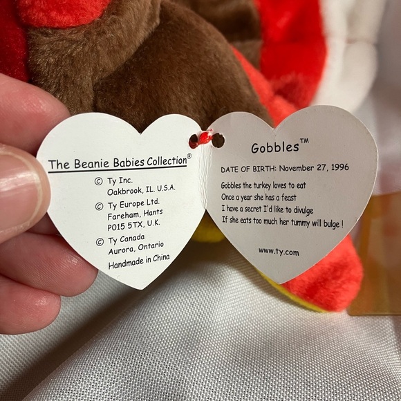 Ty Beanie Baby Red and Brown Stuffed Turkey Toy - Picture 7 of 9